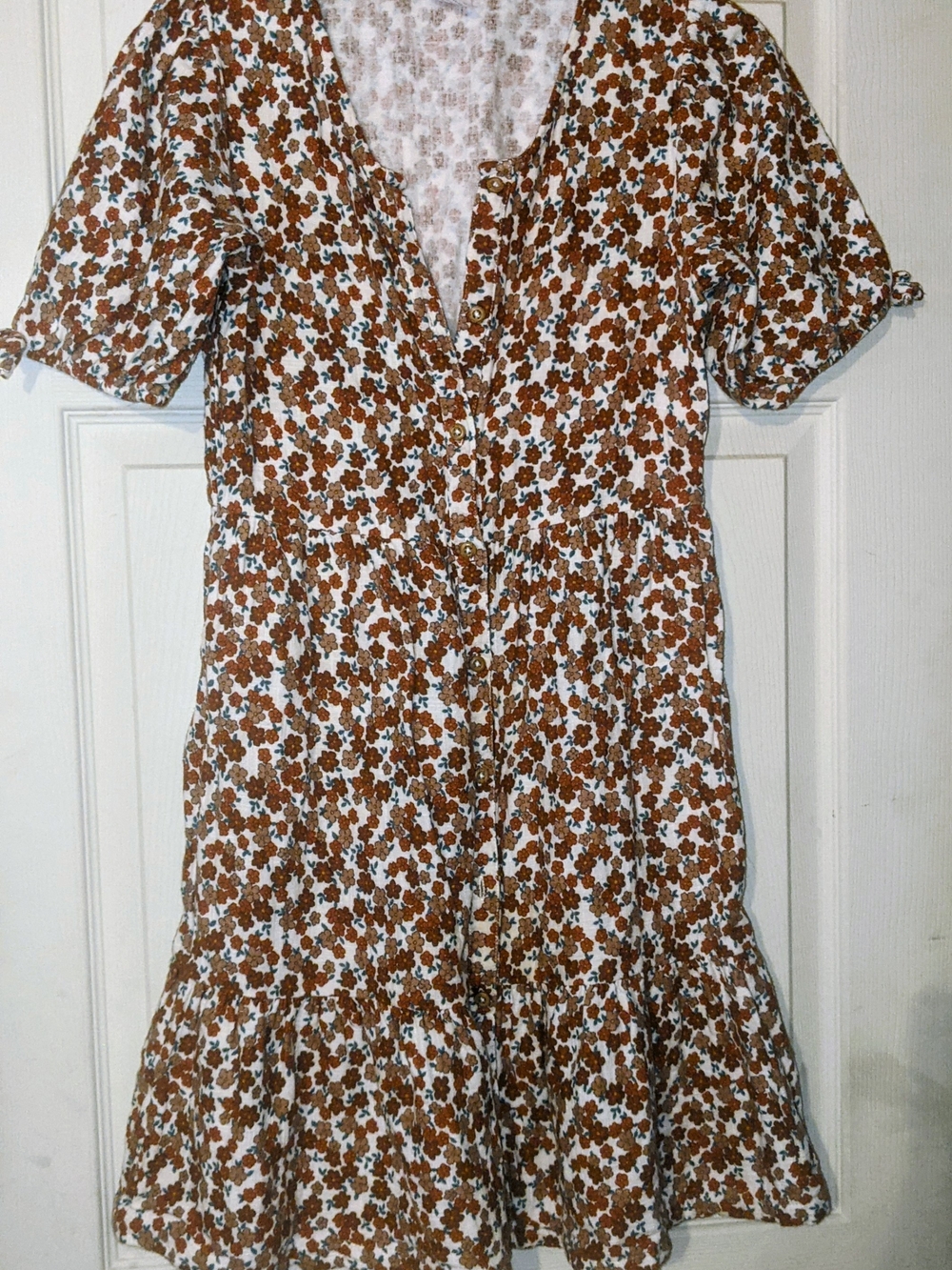 wonder nation Brown and White Floral Button-Front Dress